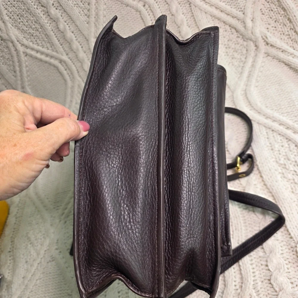 Badgley Mischka‎ Satchel Shoulder Bag Dark Brown Thick Pebbled Leather Gold Logo